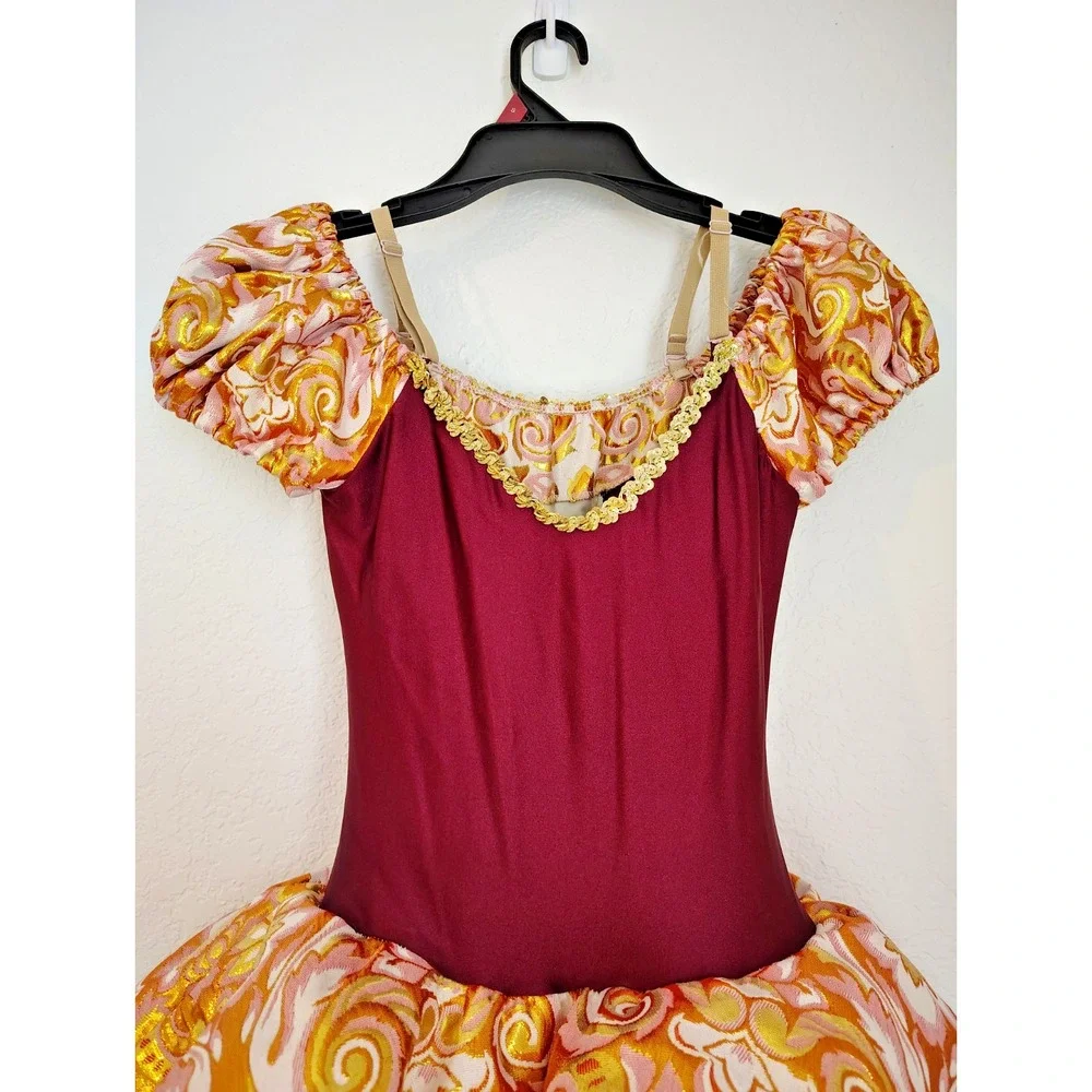 Revolution Dancewear Wine Gold Ivory Broque Ballet Dance Costume Child's XL